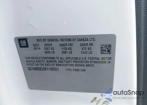 2015 Chevrolet Impala Limited Lt from USA, damaged, VIN 2G1WB5E33F1106551